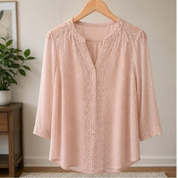 None Tops - Blush Lace Trim Top